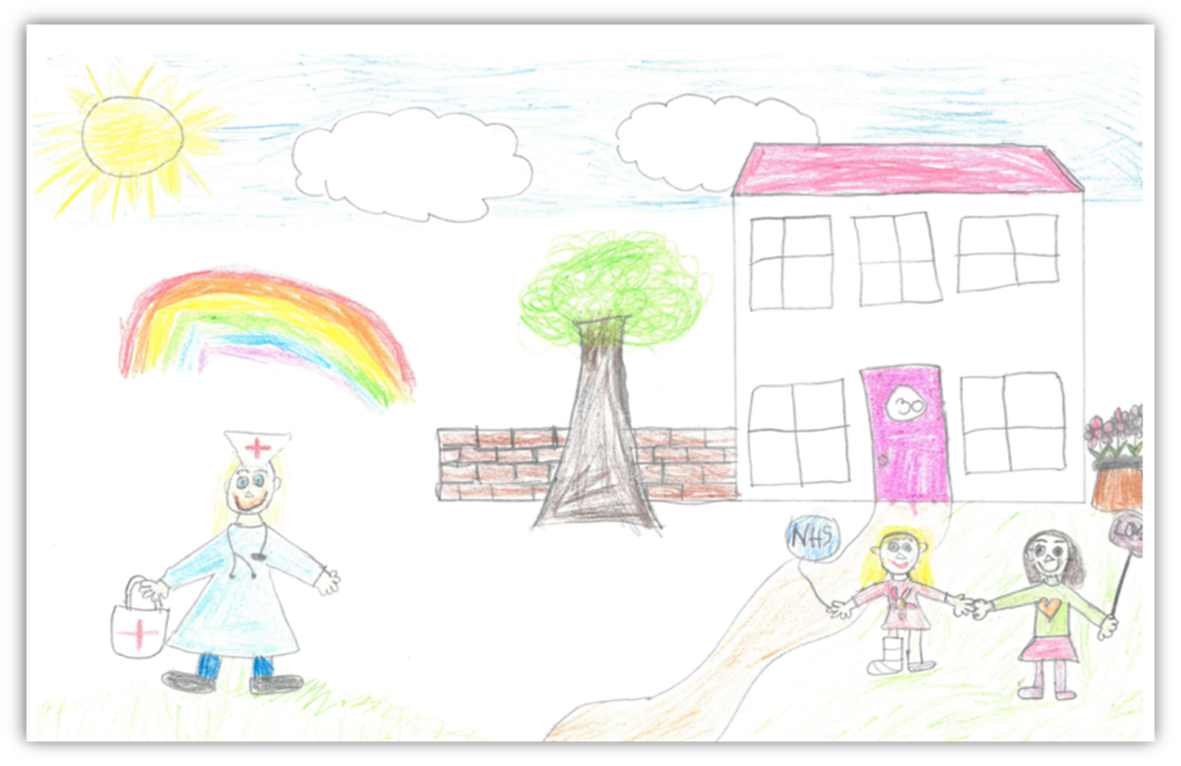 Children's drawing of a nurse visiting a patients house